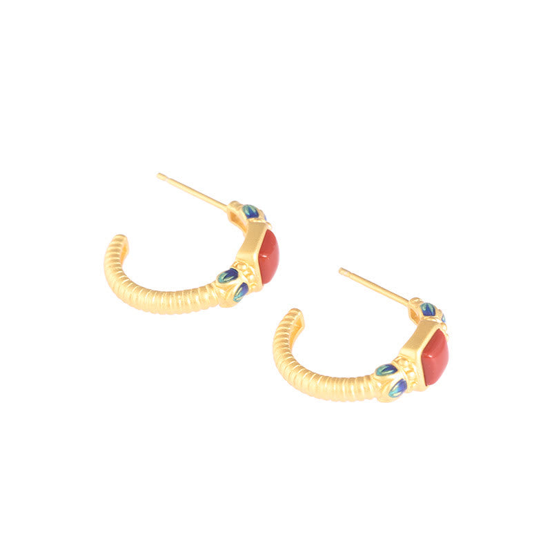 KarmaRipple's 925 Sterling Silver Red Agate Lotus Confidence Calm Stud Earrings p6