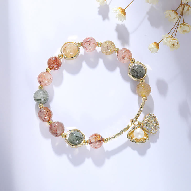 KarmaRipple's Authentic Colorful Rutilated Quartz Shell Protection Bead Bracelet p5