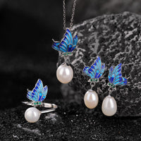 KarmaRipple's 925 Sterling Silver Pearl Butterfly Balancing Pendant Necklace Earrings Ring