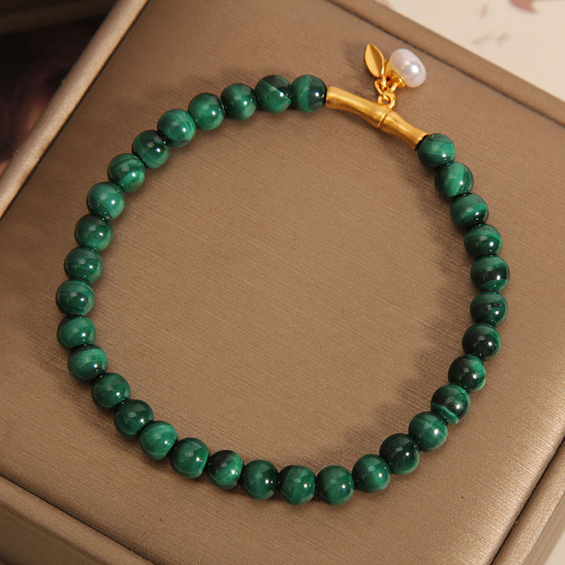 KarmaRipple's Authentic Malachite Pearl Fortunate Bamboo Anti-Anxiety Bracelet p2