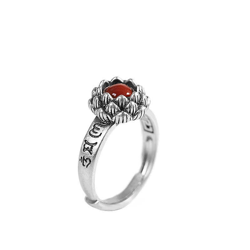 KarmaRipple's KarmaRipple's 25 Sterling Silver Lotus Red Agate Confidence Blessing Ring p12