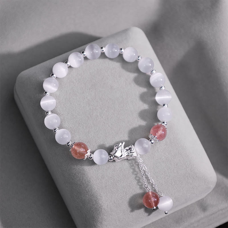 KarmaRipple's Authentic Cat's Eye Moonstone Strawberry Quartz PiXiu Support Bracelet p10