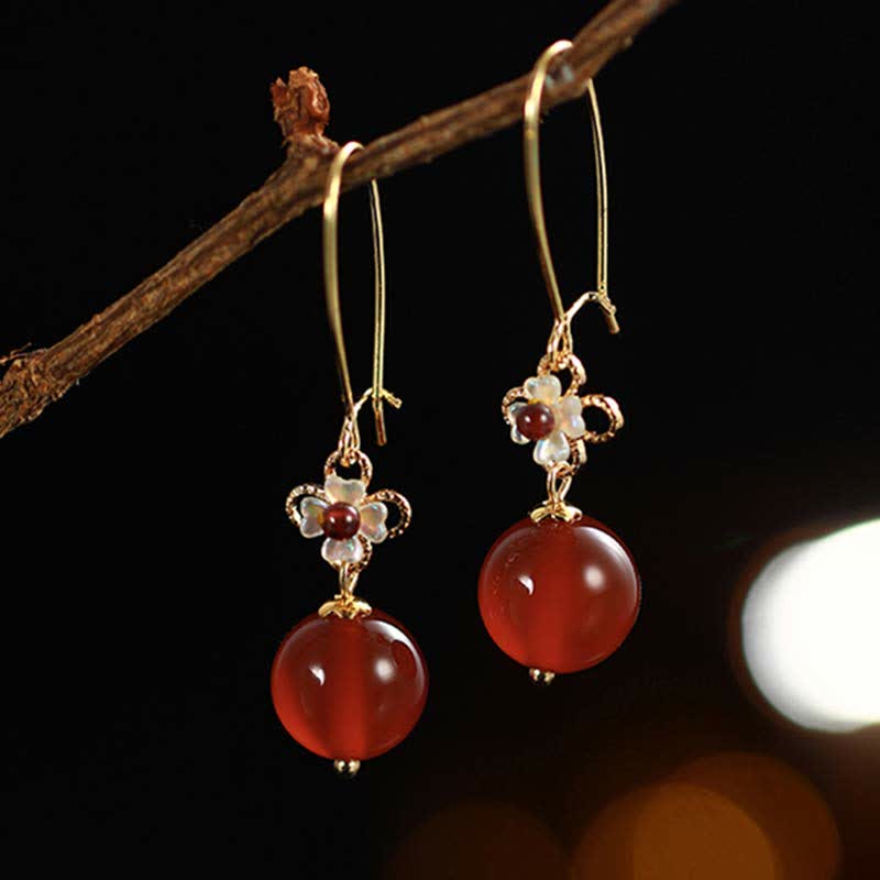KarmaRipple's 925 Sterling Silver Red Agate Flower Beaded Confidence Earrings p4