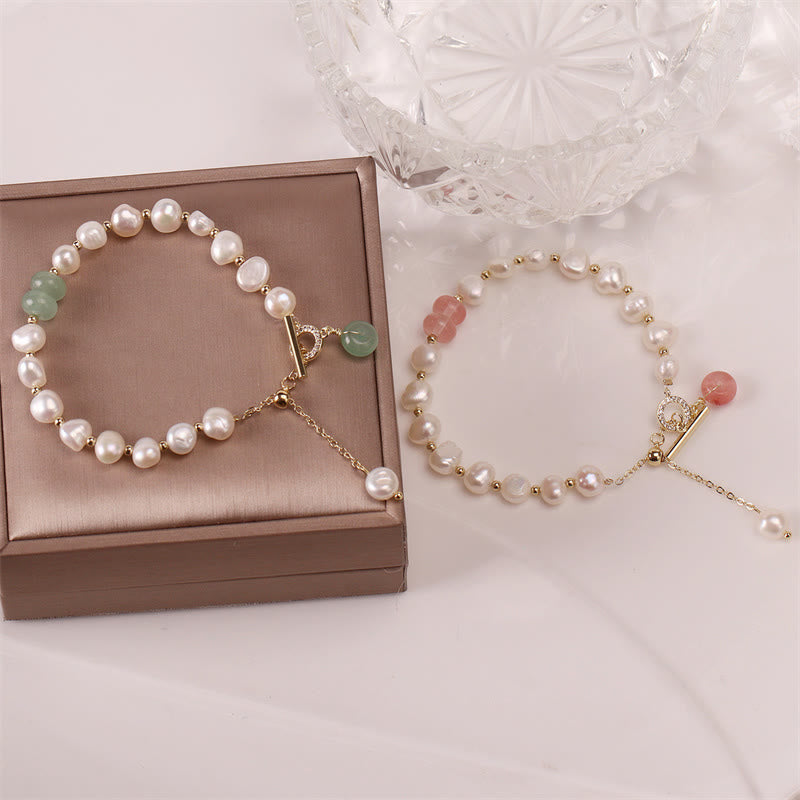 KarmaRipple's Pearl Green Strawberry Quartz Bead Balancing Chain Bracelet p16