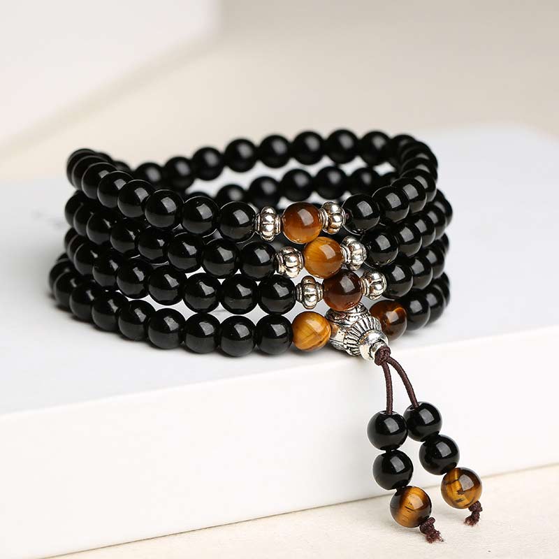 KarmaRipple's Black Obsidian Tiger Eye Blessing Mala Bracelet p4