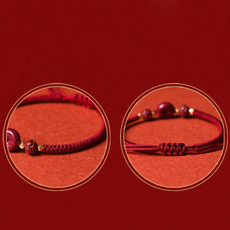 KarmaRipple's Handmade Cinnabar Peace Buckle Lotus Calm Blessing Woven Rope Bracelet p12