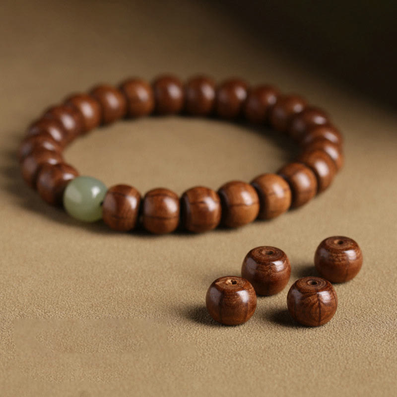 KarmaRipple's Authentic Abelia Biflora Wood Hetian Jade Bamboo Bead Warding Off Evil Spirits Bracelet p12