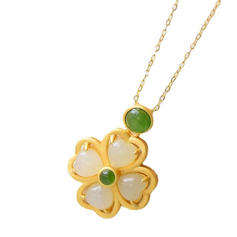 KarmaRipple's 925 Sterling Silver Fortunate Four Leaf Clover Jade Prosperity Pendant Chain Necklace p15