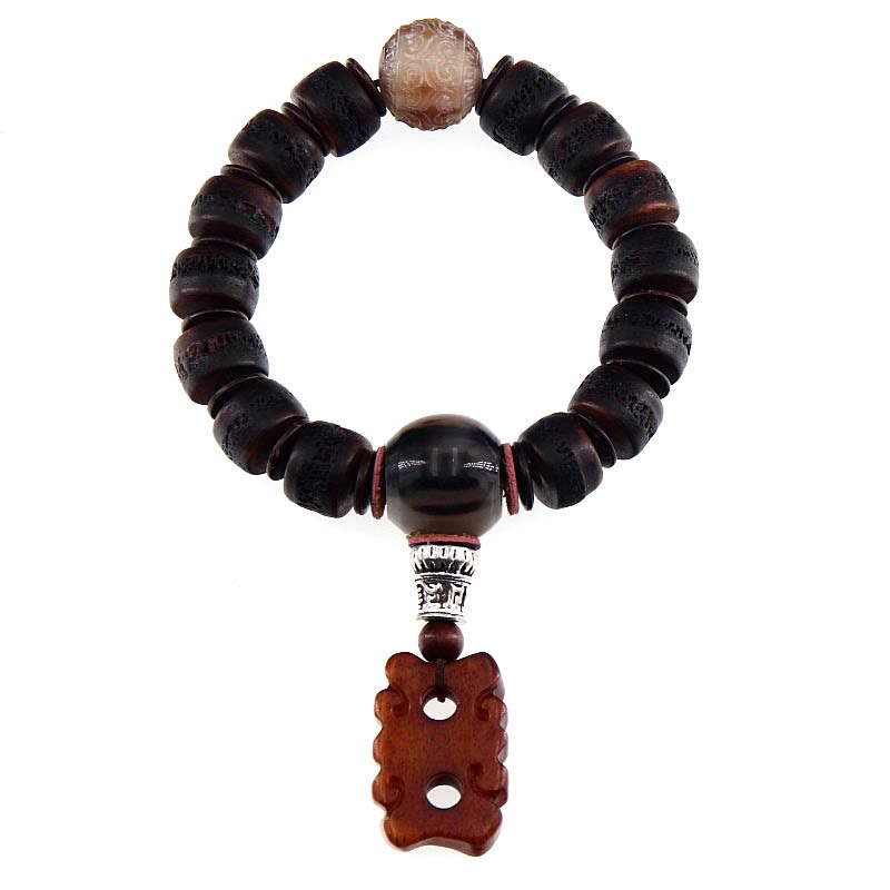 KarmaRipple's Tibetan Yak Bone Dzi Bead Turquoise Keep Away Evil Spirits Bracelet p22