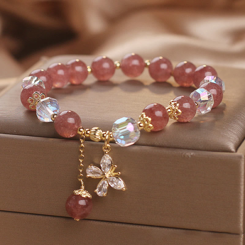 KarmaRipple's Authentic Strawberry Quartz Love Balancing Butterfly Talisman Bracelet p4