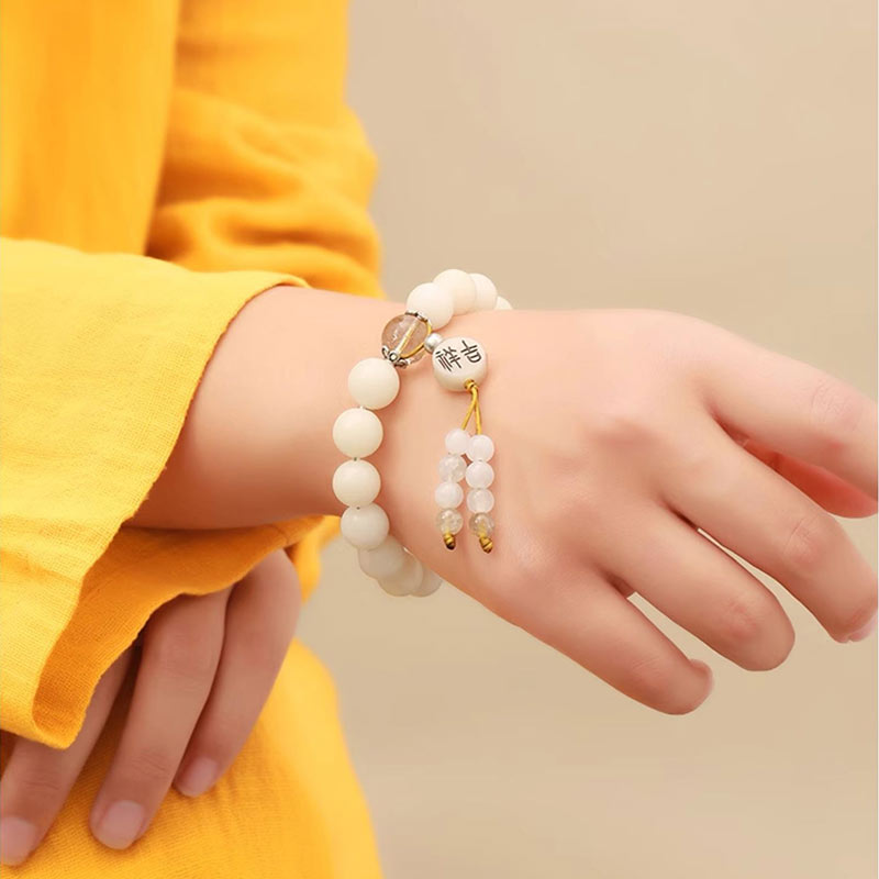 KarmaRipple's Bodhi Seed Red Agate Black Obsidian Pink Gemstone Rutilated Quartz Peace Wrist Mala Bracelet p12