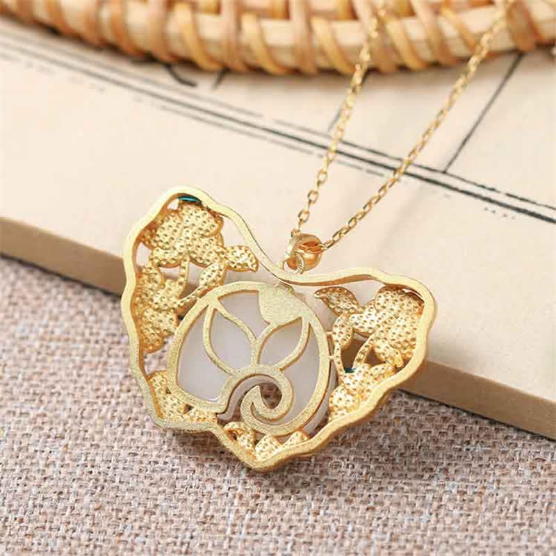 KarmaRipple's Ivory Jade Elephant Butterfly Lotus Success Pendant Chain Necklace p5
