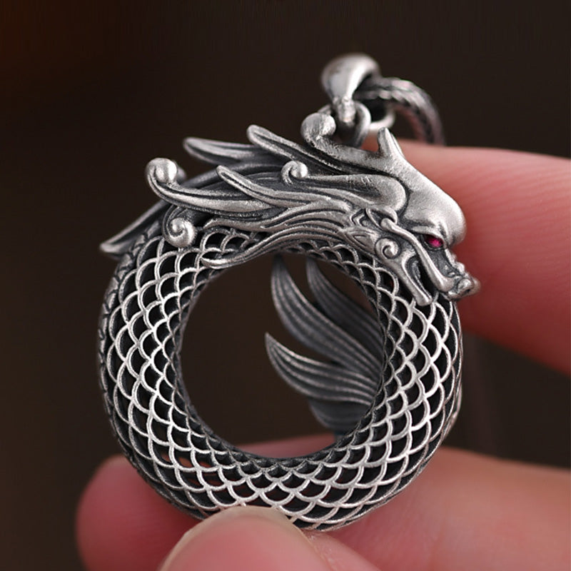 KarmaRipple's 999 Sterling Silver Year Of The Dragon Auspicious Peace Buckle Carved Success Pendant Necklace p11