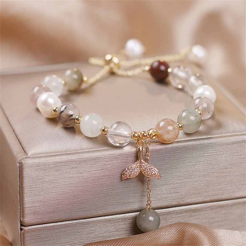 KarmaRipple's Strawberry Quartz Rutilated Quartz Fishtail Talisman Balancing Bracelet p16