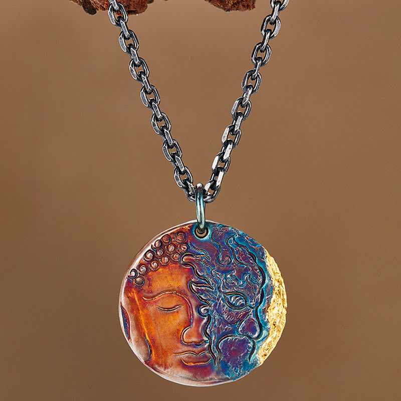 KarmaRipple's 999 Sterling Silver 24K Gold Half Demon Half Buddha Compassion Pendant Necklace p3