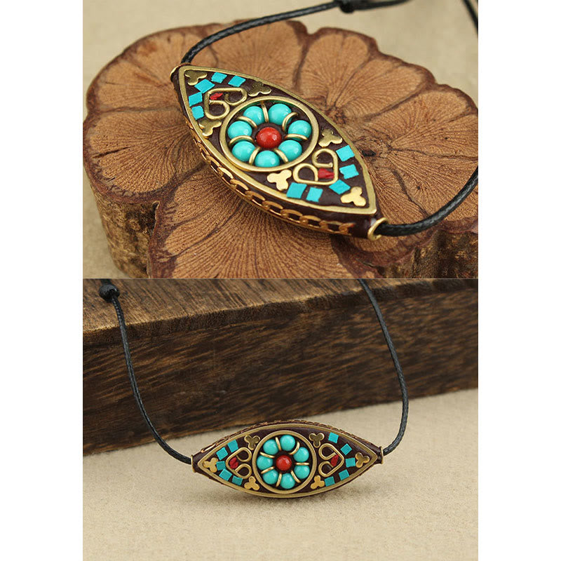 KarmaRipple's Tibet Turquoise Bead Marquise Pattern Protection Strength Pendant Necklace p10