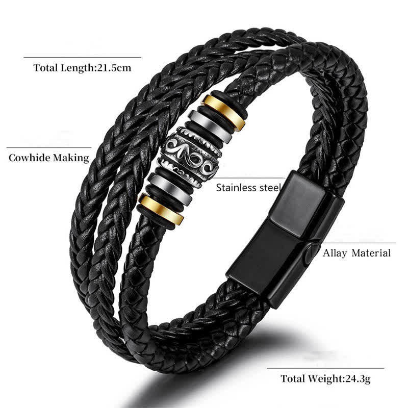 KarmaRipple's Leather Layered Titanium Steel Balance Woven Bracelet p6