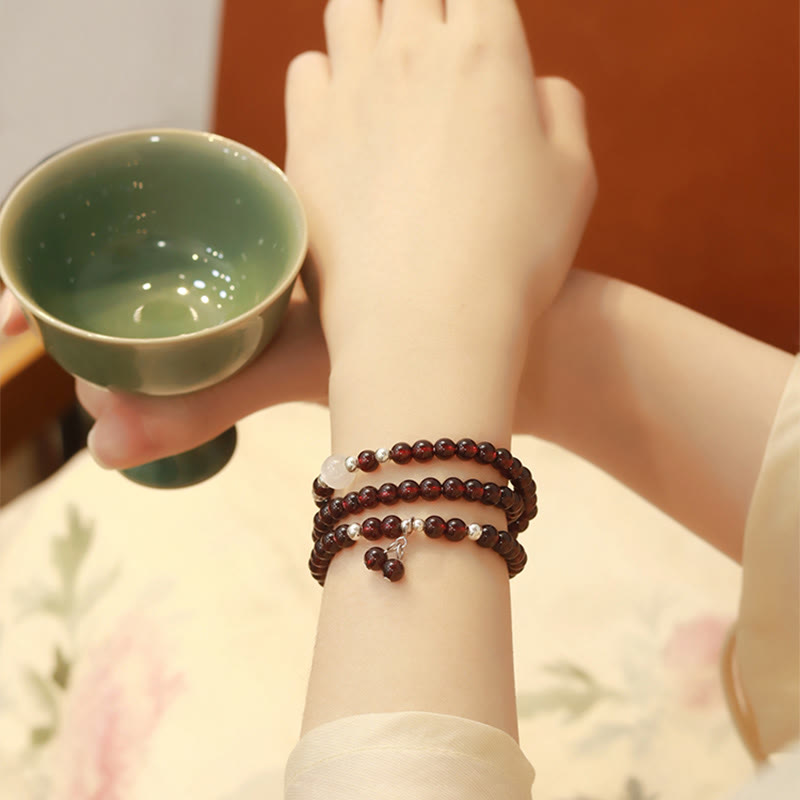 KarmaRipple's 925 Sterling Silver Authentic Garnet Cat Eye Protection Triple Wrap Bracelet p3