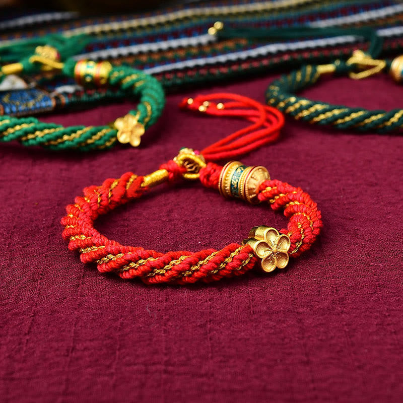 KarmaRipple's Tibet Handmade Five God Of Wealth Fortune Thangka Amulet Prayer Wheel Flower Talisman Weave String Bracelet p15