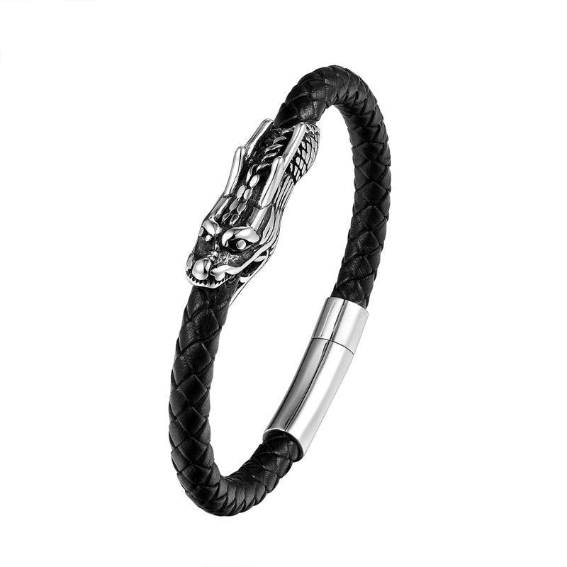 KarmaRipple's Dragon Leather Titanium Steel Fortune Woven Bracelet Bangle ( p5