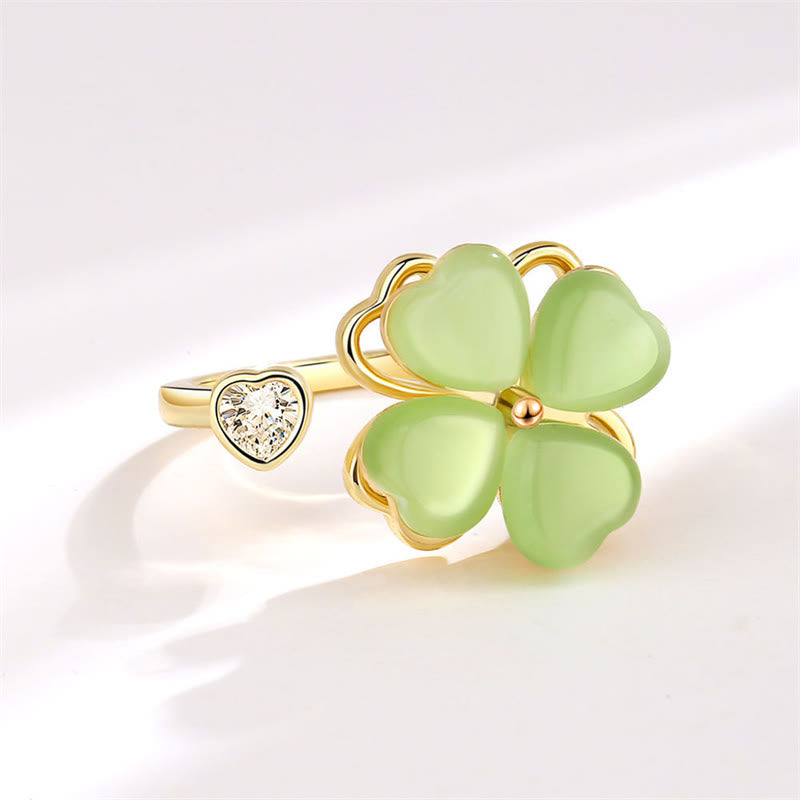 KarmaRipple's Cat's Eye Four Leaf Clover Zircon Love Rotatable Ring p4