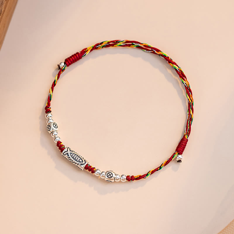 KarmaRipple's 925 Sterling Silver Fortune Koi Fish Woven Colorful String Bracelet Anklet p11
