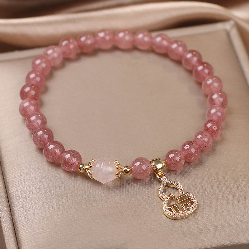KarmaRipple's Strawberry Quartz Gourd Fu Character Talisman Positive Bracelet p3