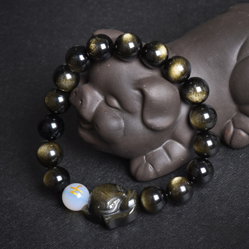 KarmaRipple's Authentic Rainbow Obsidian Gold Sheen Obsidian Silver Sheen Obsidian Fox Balancing Bracelet p42