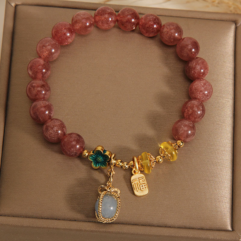 KarmaRipple's Authentic Strawberry Quartz Gemstone Aquamarine Fortune Brand Love Bracelet p5