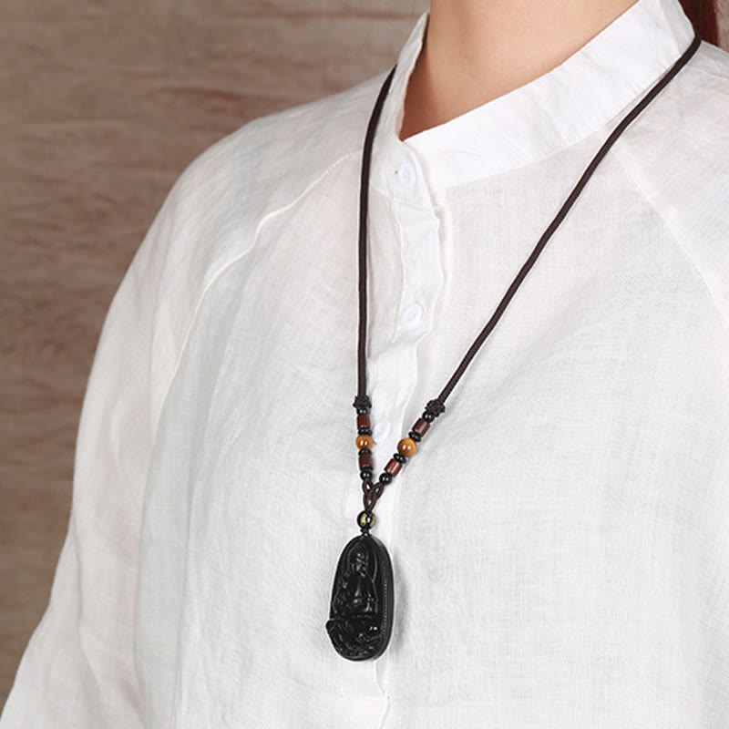 KarmaRipple's Chinese Zodiac Natal Buddha Authentic Black Obsidian Purification Pendant Necklace p23