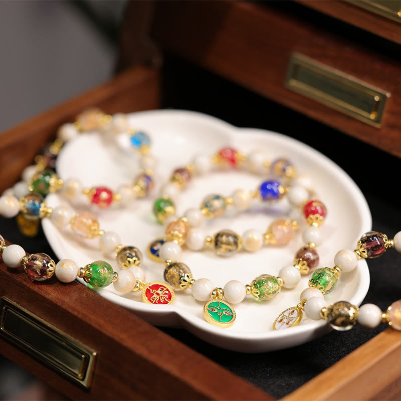 KarmaRipple's Tibetan Five God Of Wealth Fortune Liuli Glass Bead Incense Ash Porcelain Bead Talisman Bracelet p6