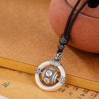 KarmaRipple's 999 Sterling Silver Om Mani Padme Hum Engraved Wisdom Pendant Rope Necklace