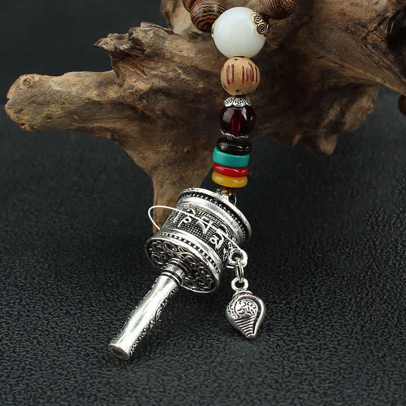 KarmaRipple's Tibetan Om Mani Padme Hum Prayer Wheel Rotation Vajra Wood Pendant Necklace p20