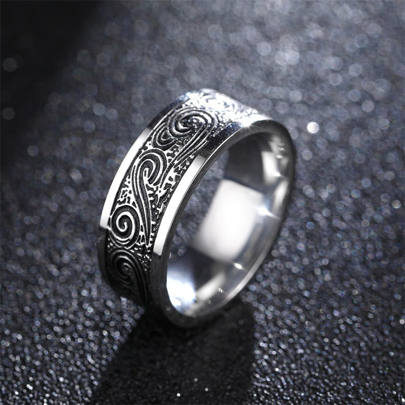 KarmaRipple's Vintage Wave Auspicious Clouds Engraved Pattern Titanium Steel Balance Ring p13