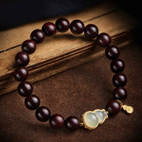 KarmaRipple's Small Leaf Red Sandalwood Gourd Jade Calm Relaxation Bracelet