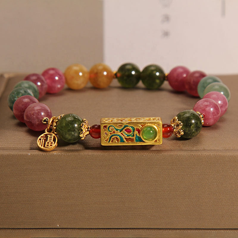 KarmaRipple's Colorful Tourmaline Positive Fu Character Talisman Bracelet p5