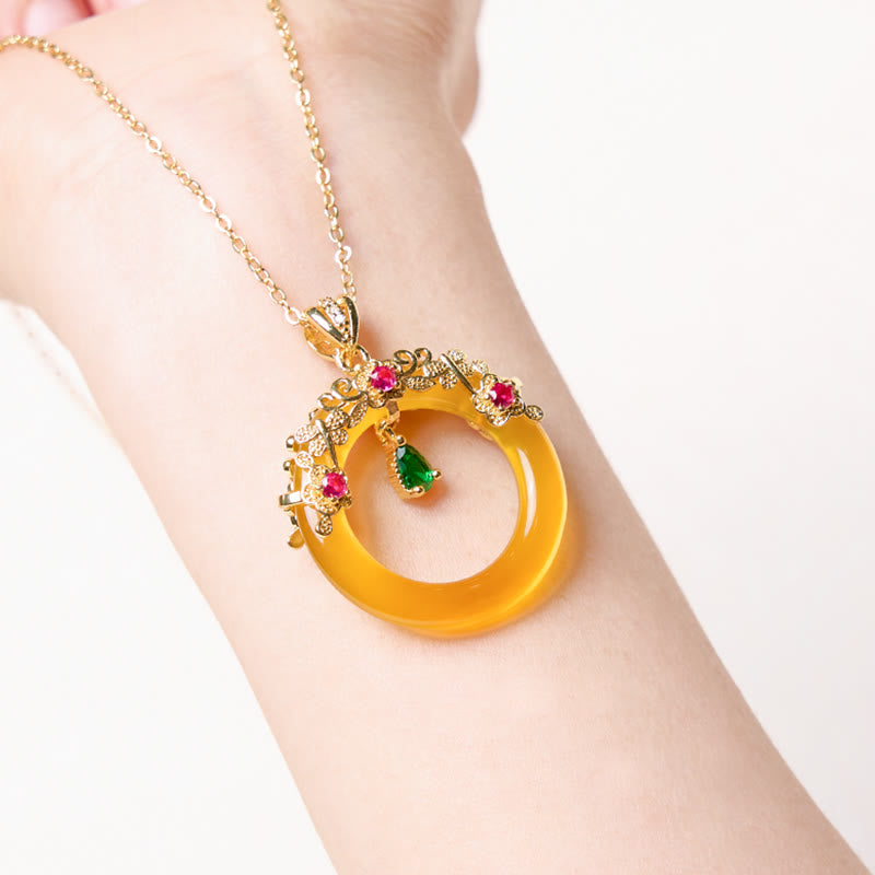 KarmaRipple's Green Chalcedony Peace Buckle Design Strength Pendant Necklace p34