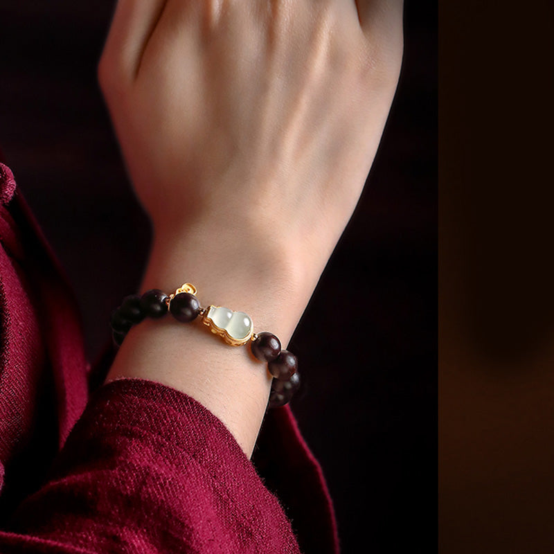 KarmaRipple's Small Leaf Red Sandalwood Gourd Jade Calm Relaxation Bracelet p11