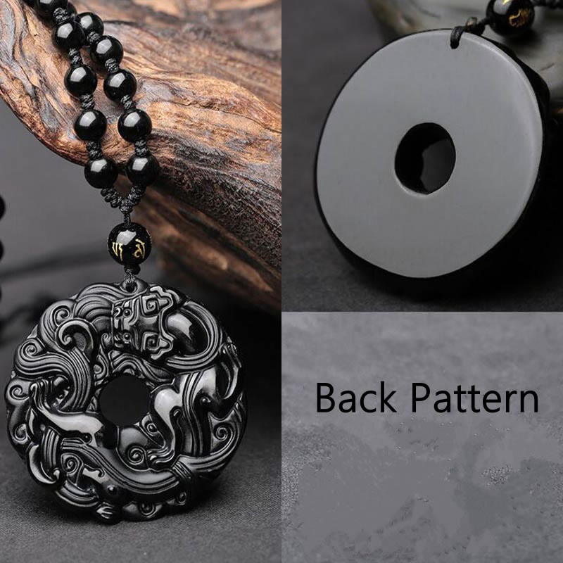 KarmaRipple's Authentic Black Obsidian Peace Buckle Pixiu Purification Pendant Necklace p5