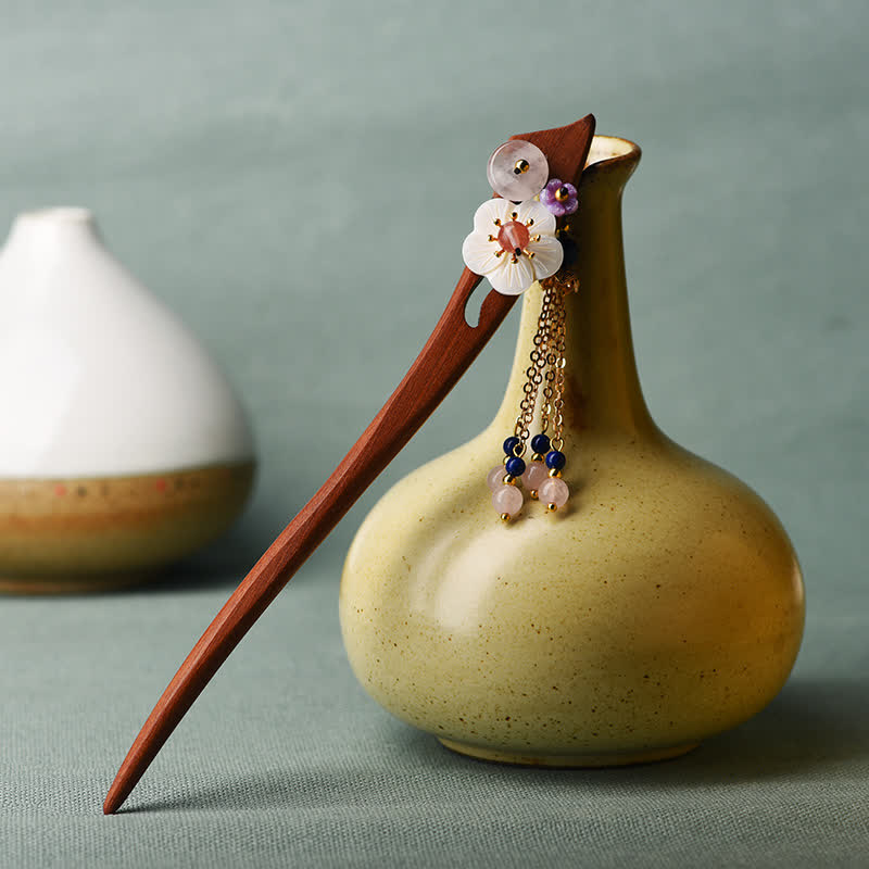 KarmaRipple's Red Sandalwood Pink Gemstone Talisman Balancing Hairpin Decorations p6