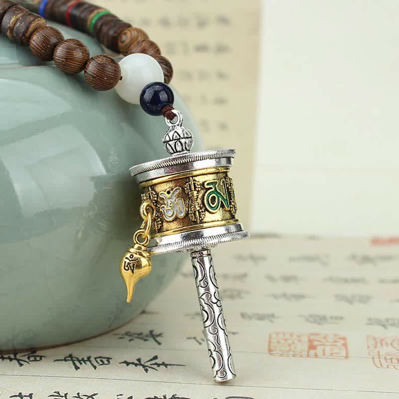 KarmaRipple's Tibetan Om Mani Padme Hum Prayer Wheel Rotation Vajra Wood Pendant Necklace p7