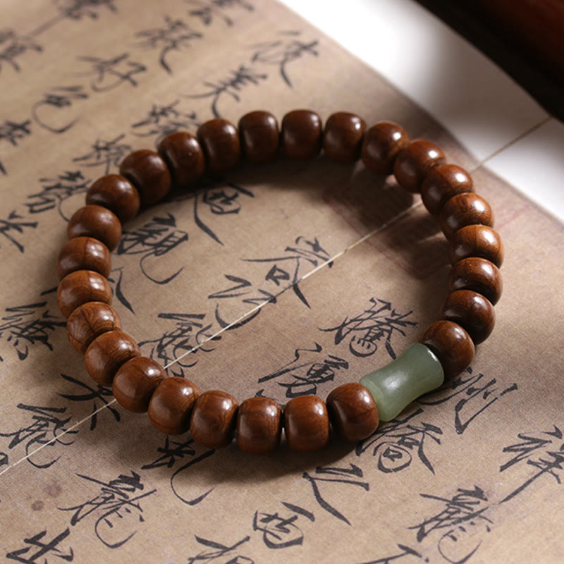 KarmaRipple's Authentic Abelia Biflora Wood Hetian Jade Bamboo Bead Warding Off Evil Spirits Bracelet p5