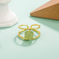 KarmaRipple's Round Jade Pearl Bead Double Layer Bronze Fortune Adjustable Ring