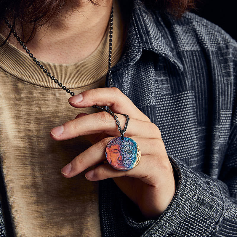 KarmaRipple's 999 Sterling Silver 24K Gold Half Demon Half Buddha Compassion Pendant Necklace p7