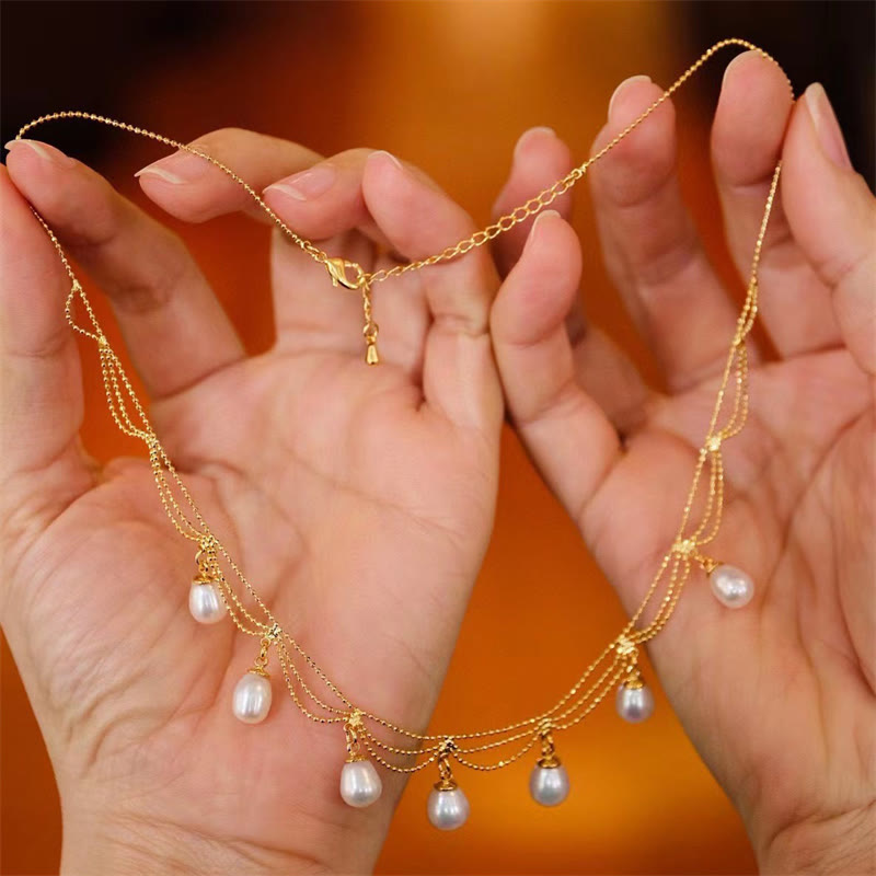 KarmaRipple's Vintage 14K Gold Plated Pearl Bead Balancing Multilayer Pendant Necklace p6