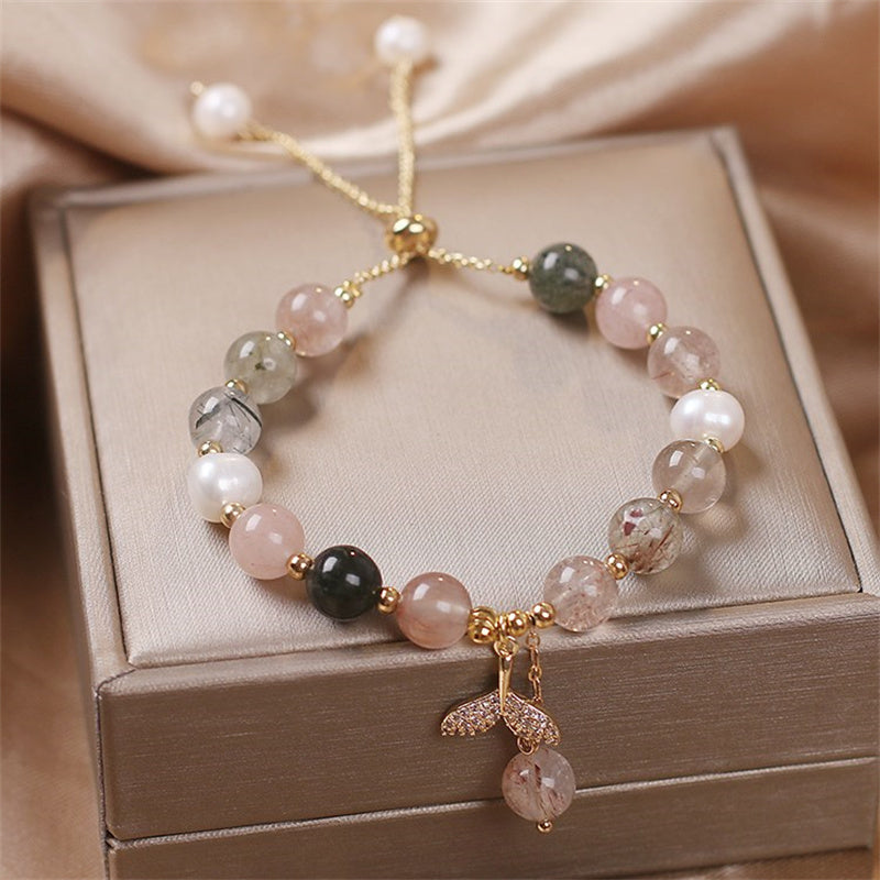 KarmaRipple's Strawberry Quartz Rutilated Quartz Fishtail Talisman Balancing Bracelet p7