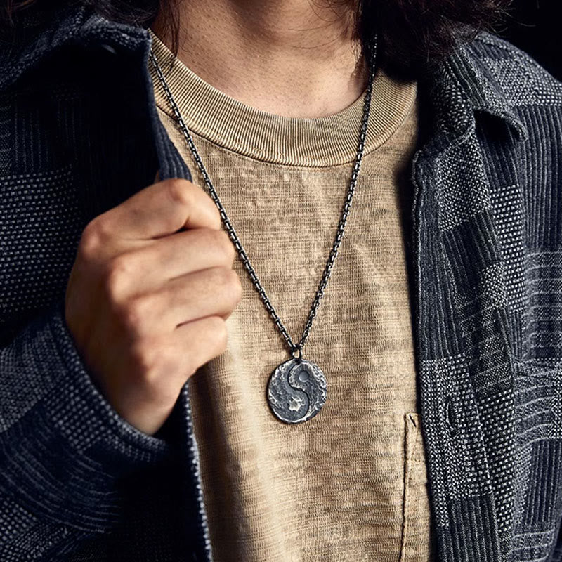 KarmaRipple's 990 Sterling Silver Yin Yang Hammer Texture Balance Pendant Necklace p6