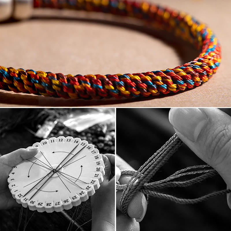 KarmaRipple's Handmade Tibetan 925 Sterling Silver Chinese Zodiac Natal Buddha Zakiram Goddess of Wealth Protection Multicolored Rope Woven Bracelet p17