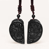 KarmaRipple's Black Obsidian Love Dragon Phoenix Protection Pendant Necklace