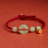 KarmaRipple's Round Peace Buckle Jade Lotus Happiness Abundance Wealth String Bracelet